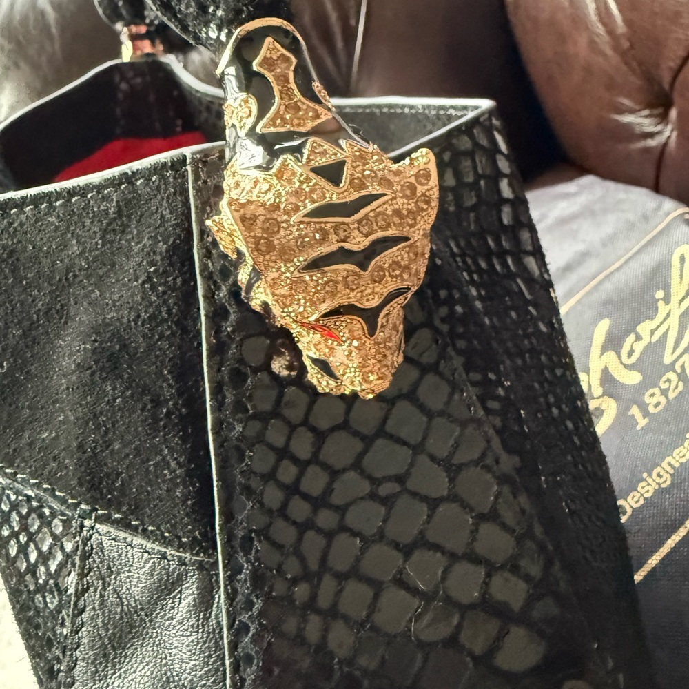 Sharif NWT Suede Leather Python Embossed Shoulder… - image 4